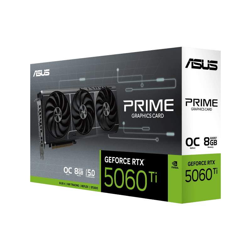 جعبه و بسته‌بندی کارت گرافیک ASUS PRIME RTX 5060 Ti OC Edition